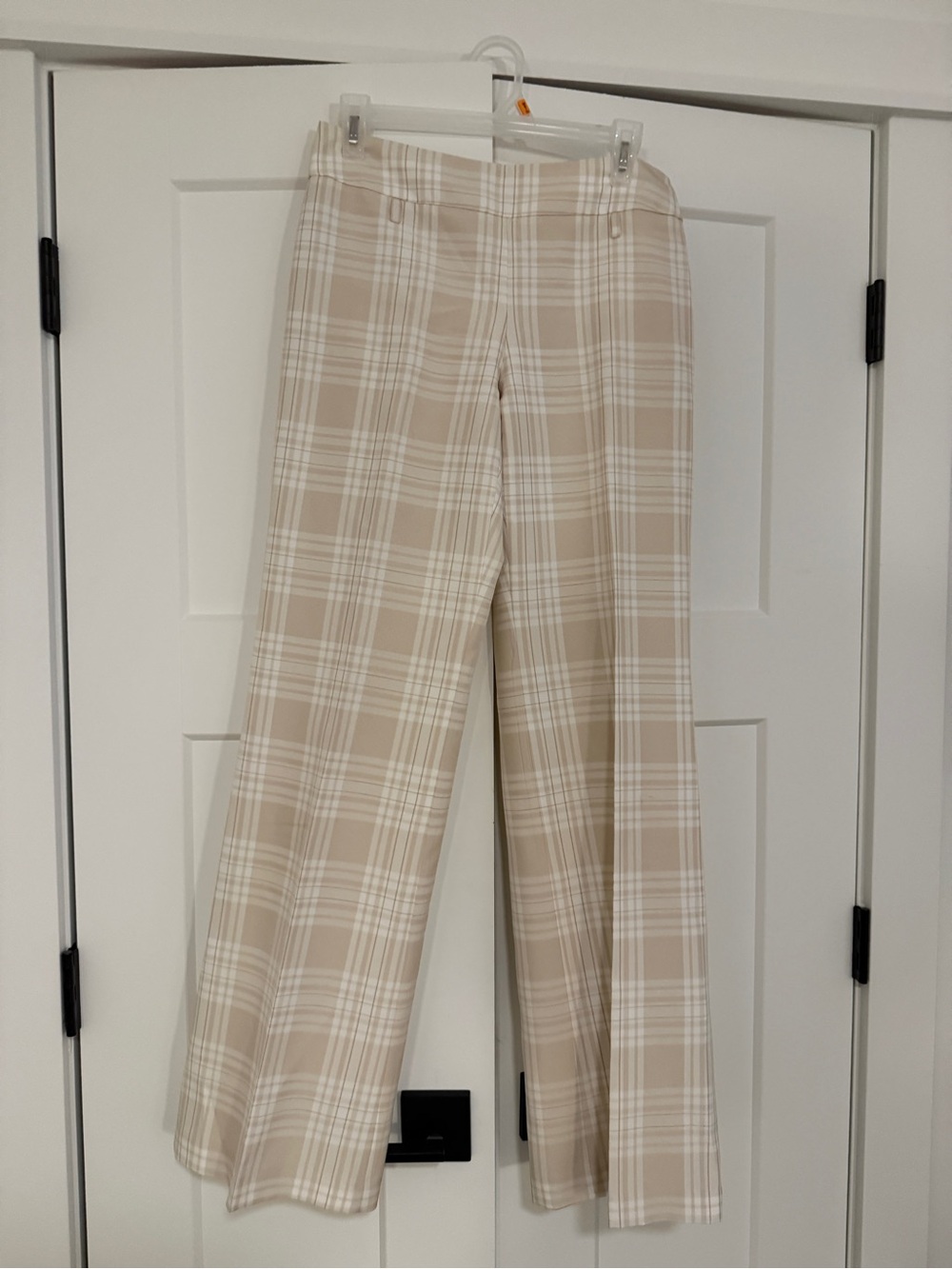 Mid-Rise Plaid Wide-Leg Pants - Beige/White